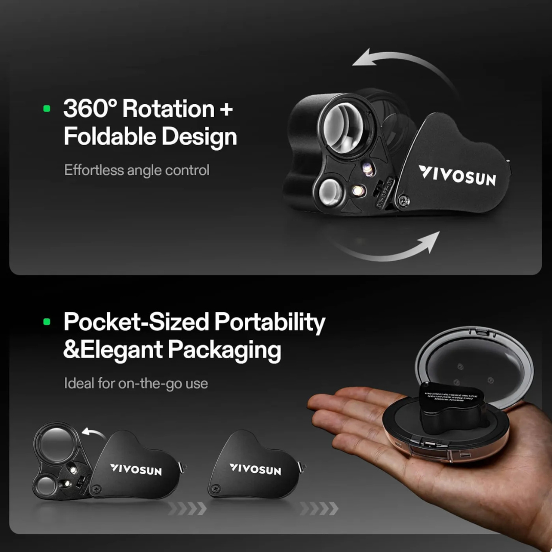 Vivosun Jewelers Loupe Magnifier with LED Light Black