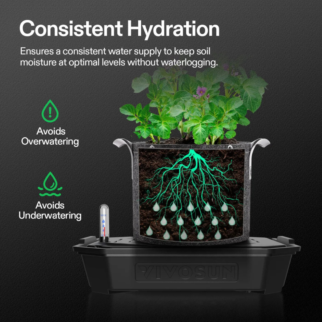 Vivosun FlexFeed Self-Watering Fabric Pot Base, Auto-Irrigation Water Delivery System with Reservoir Meter, 4-Pack