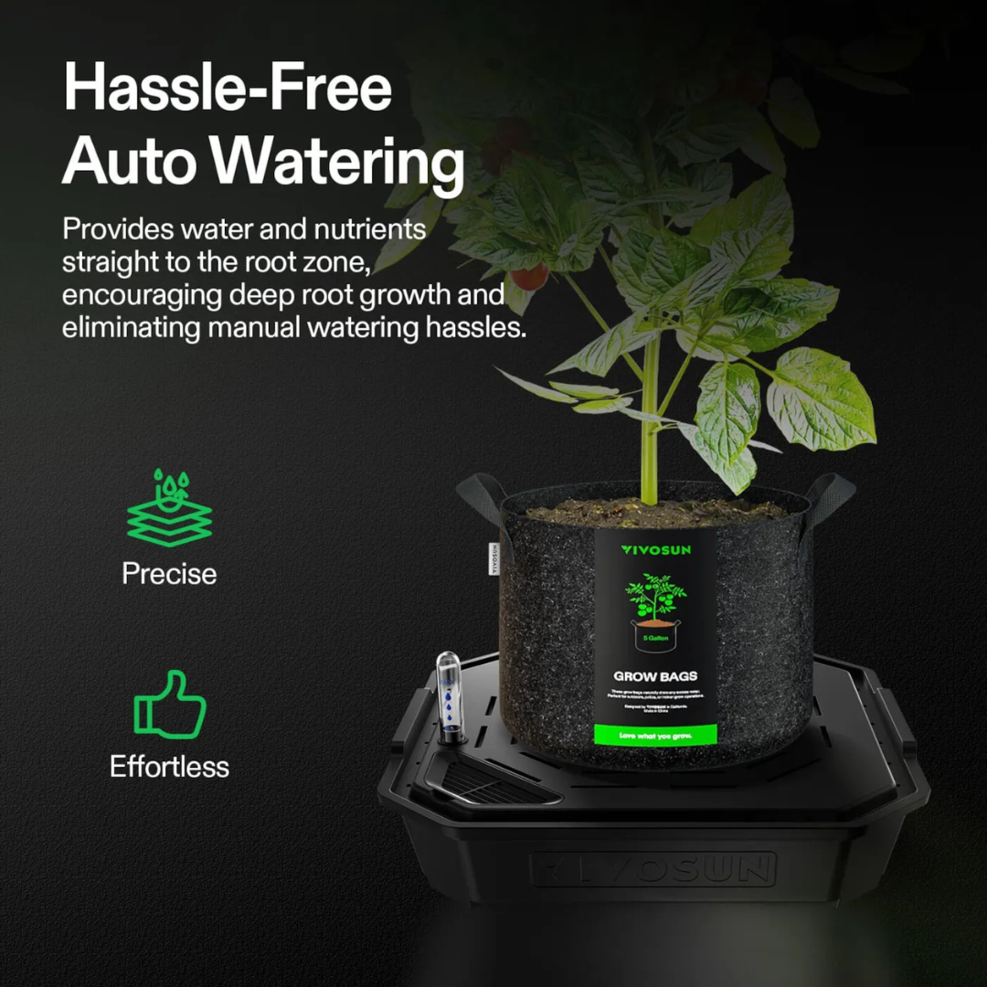 Vivosun 4-Pack Self-Watering Fabric Pot Base and Grow Bags Set, Auto-Irrigation Water Delivery System with Reservoir Meter
