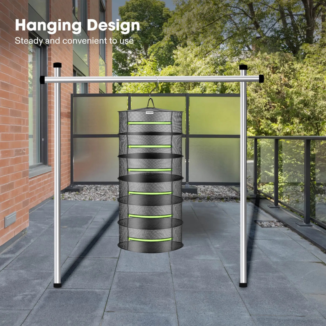 Vivosun 6-Layer Mesh Drying Rack Hanging Design with Green Zippers