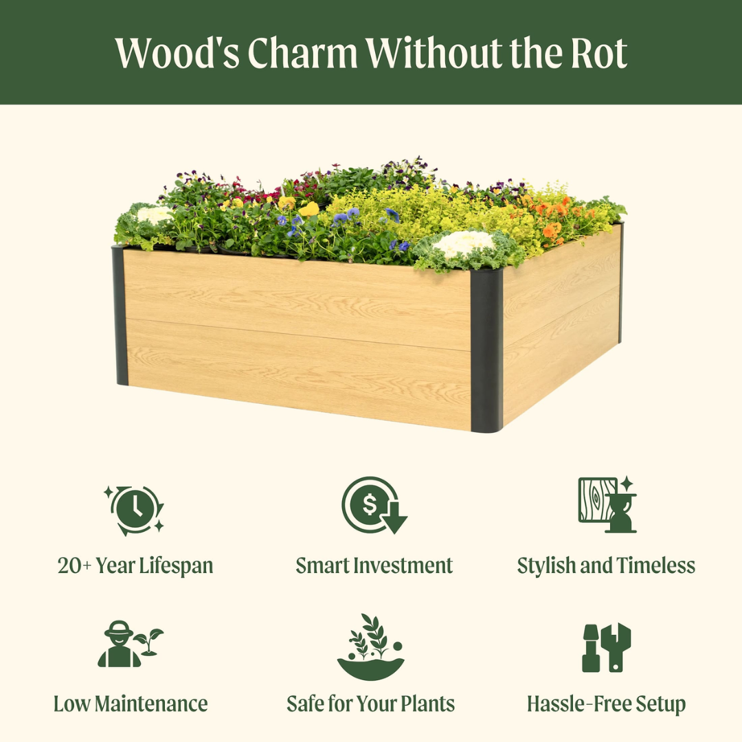 Vego 16" Tall Woodgrain 4' x 4' Metal Raised Garden Bed