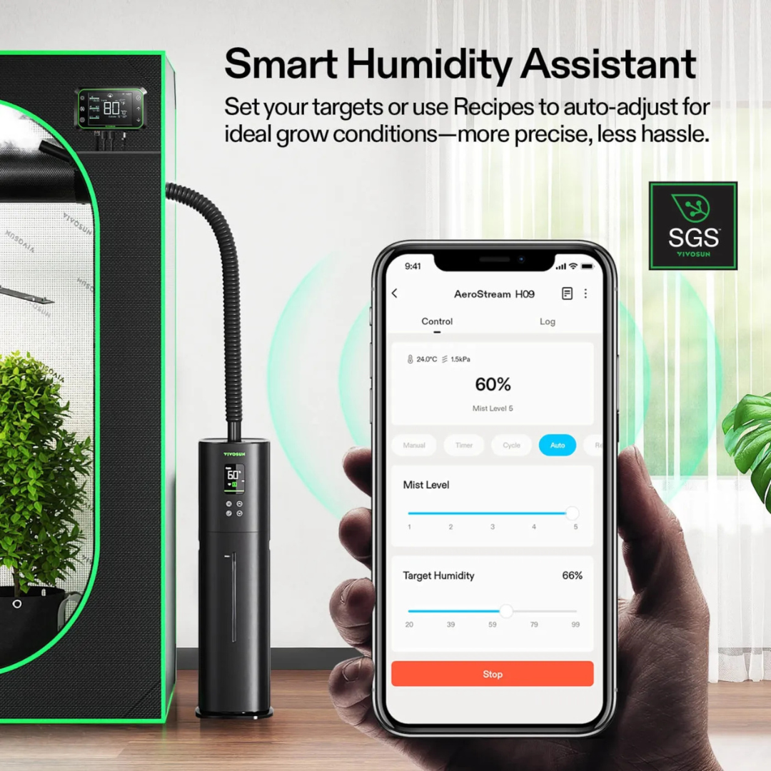 Vivosun AeroStream H09 Intelligent Wi-Fi Humidifier, 2.38 Gal / 9 L Humidifier with Temp & Humidity Probe, Smart Remote Control, Designed for Growers