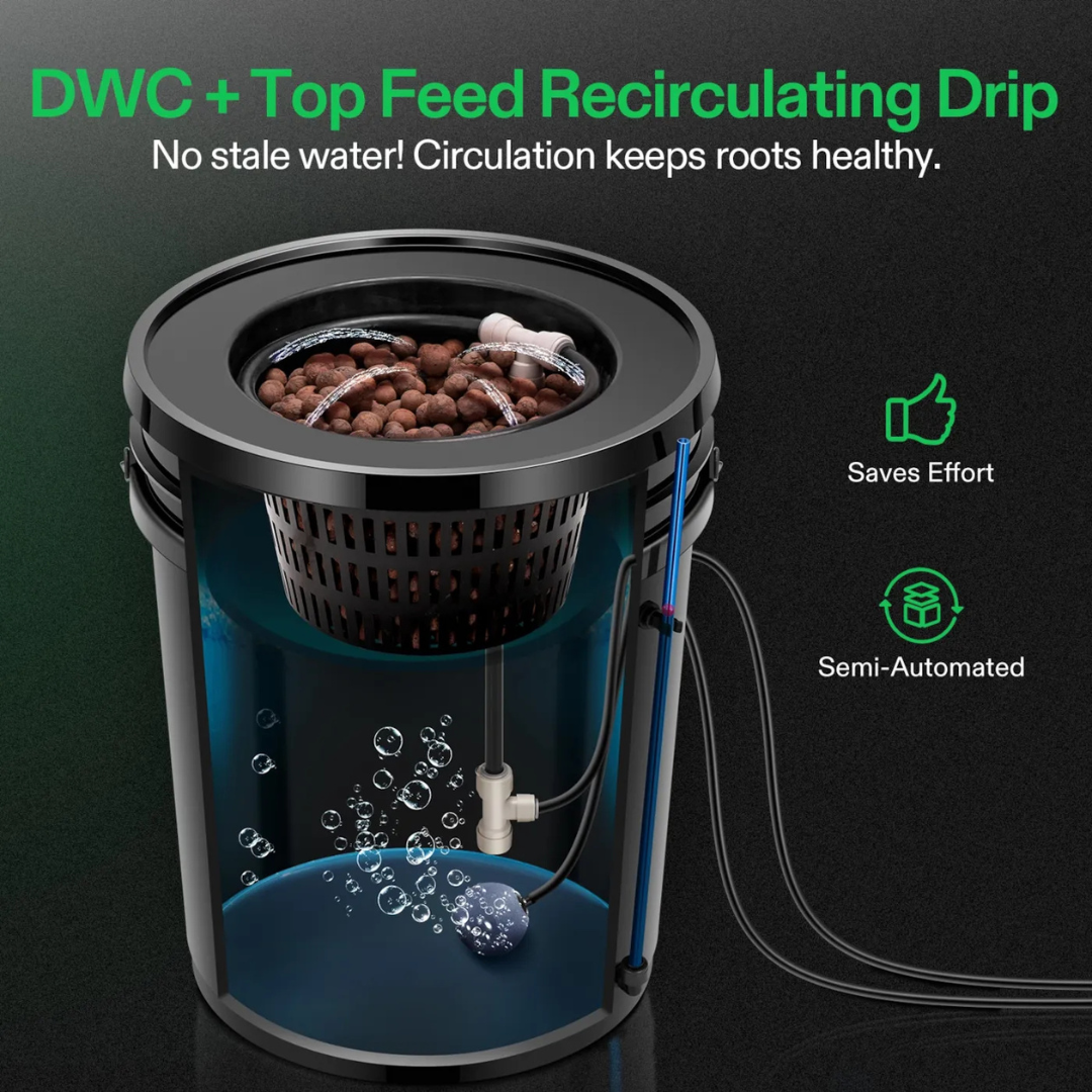 Vivosun 5 Gallon DWC Hydroponic System Kit (2 Bucket, Black)