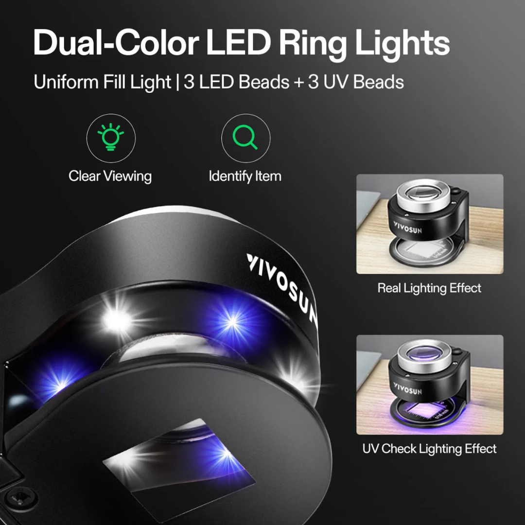 Vivosun 30X Rechargeable Loupe Magnifier with Optical Glass Lens and Lights