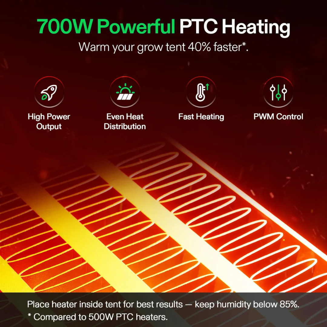 Vivosun AeroFlux W70 Smart Grow Tent Heater with VPD Control, 700W PTC Heating, Plant Heater with 5 Power Levels, App Control, Overheat & Tip-Over Protection