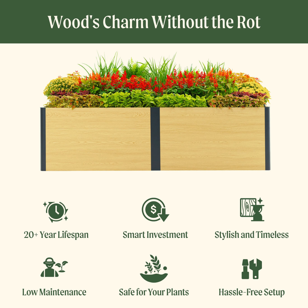 Vego 26" Tall Woodgrain 4' x 8' Metal Raised Garden Bed