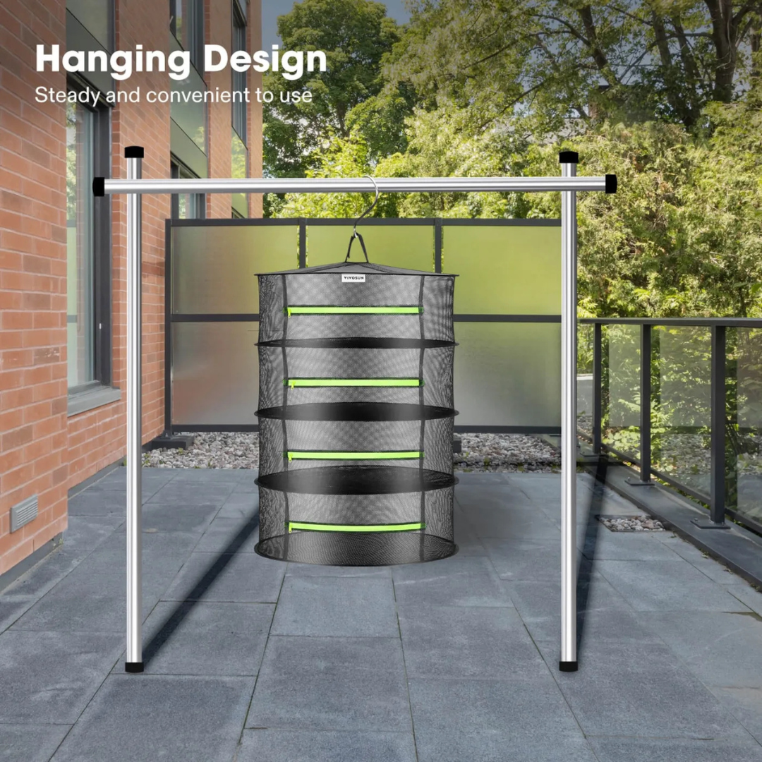 Vivosun 4-Layer Mesh Drying Rack Hanging Design with Green Zippers