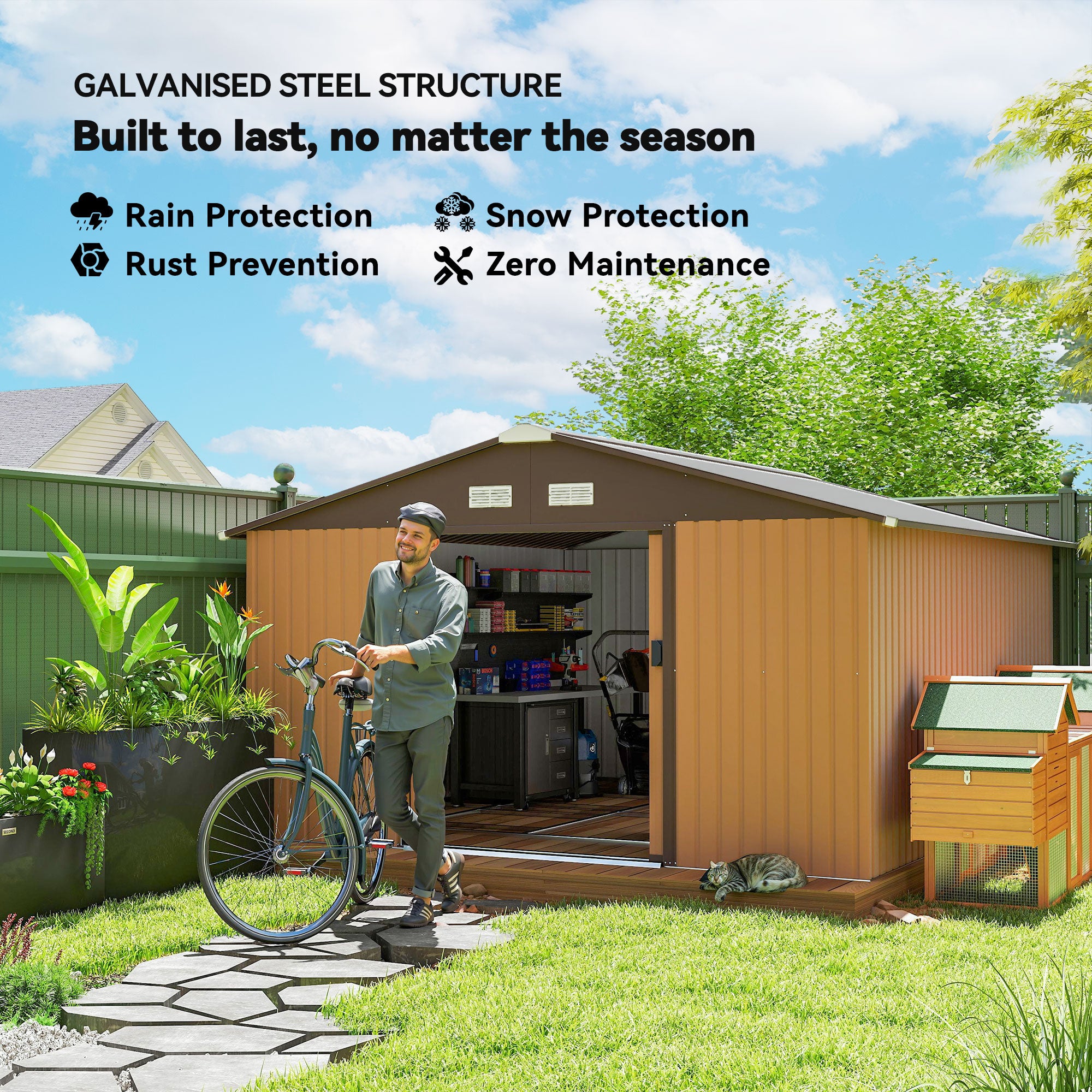 Garden Metal Shed, Storage Shed Utility Storage with Double Locking Doors for Bike, Yard Tools, - View 4