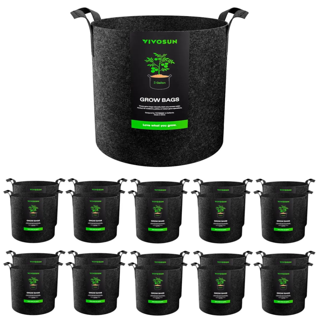Vivosun 20-Pack 3 Gallon Grow Bags, Heavy Duty Thickened Nonwoven Fabric Pots with Handles for Flowers Fruits and Vegetables Black