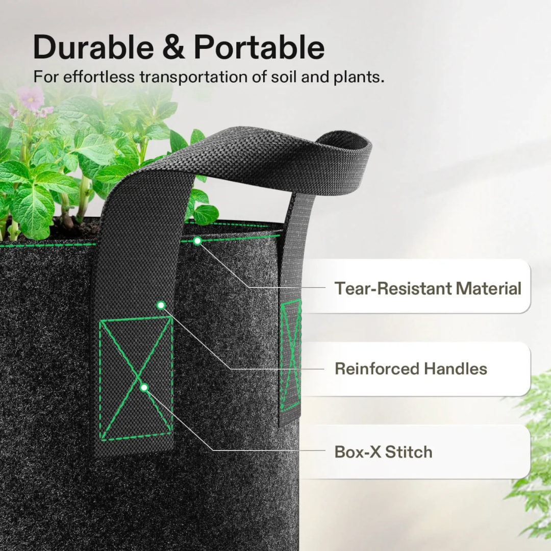 Vivosun 20-Pack 7 Gallon Grow Bags, Heavy Duty Thickened Nonwoven Fabric Pots with Handles for Flowers Fruits and Vegetables Black