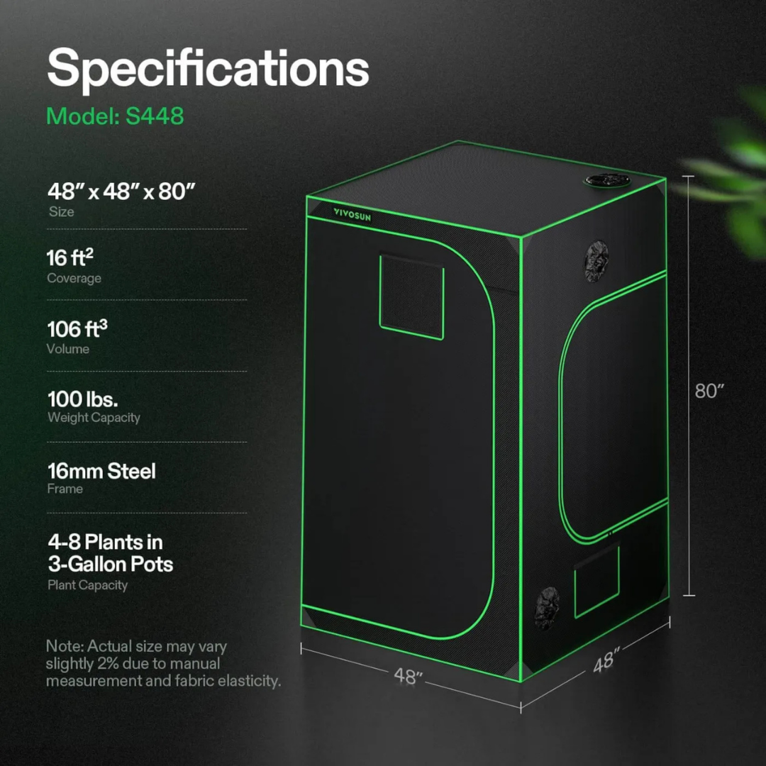Vivosun Grow Tent 4x4 S448, 4-8 Plants Use, 600D Light-proof Oxford, 48″ x 48″ x 80″, For Indoor Plants Growing