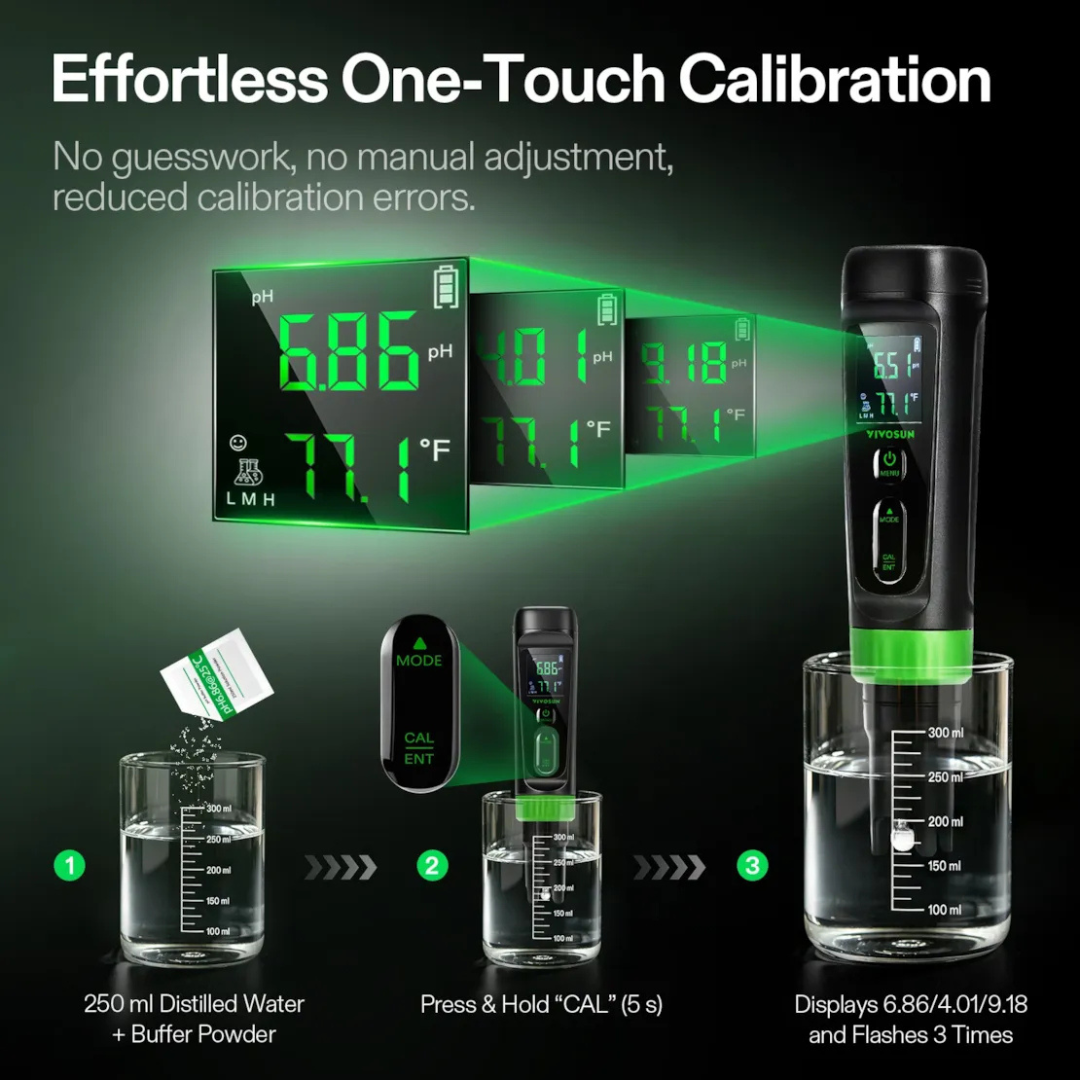 Vivosun Aerolab P30 Digital pH Meter, High Accuracy pH Tester with ATC, Digital pH Pen 0.00–14.00 ±0.01pH, Portable Nutrient Test Meter with Interchangeable Probe for Water