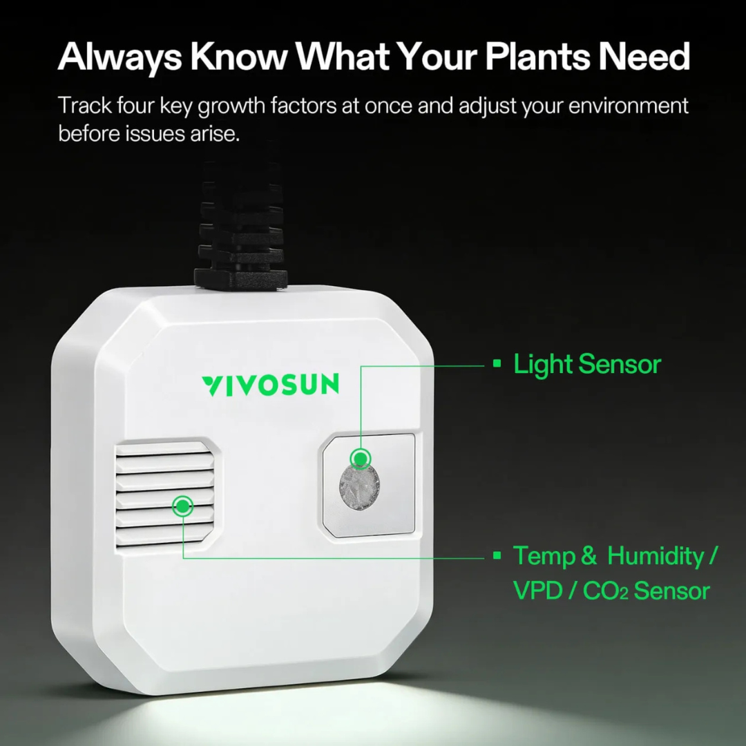 Vivosun 4-in-1 Sensor, Temperature and Humidity Monitoring with CO₂ and Light Detection, Compatible with GrowHub E42A+