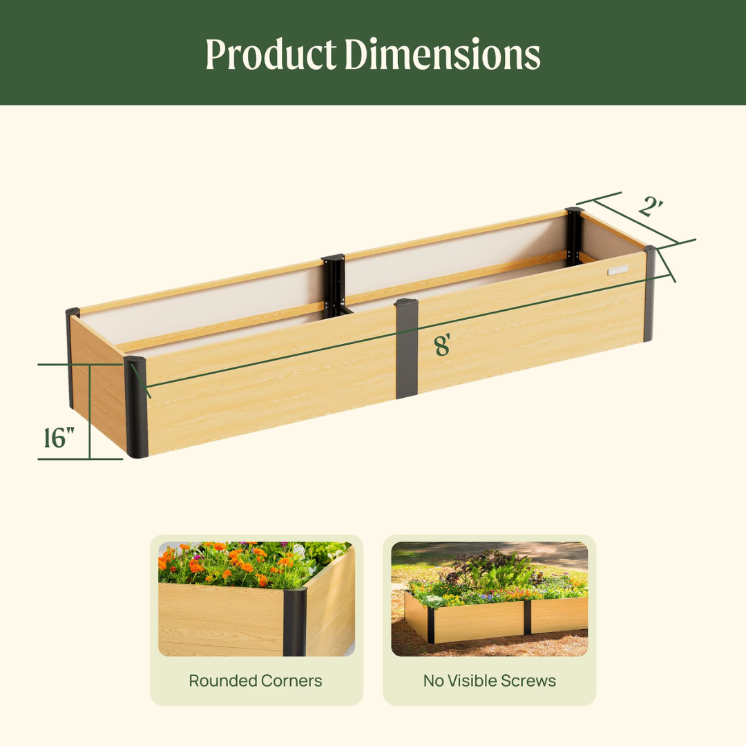 Vego 16" Tall Woodgrain 2' x 8' Metal Raised Garden Bed