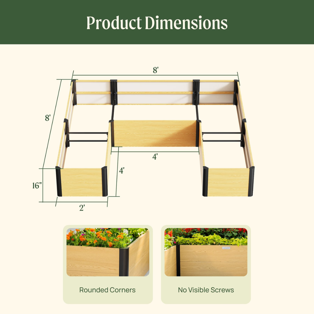 Vego 16" Tall Woodgrain 8' x 8' U-Shaped Metal Raised Garden Bed