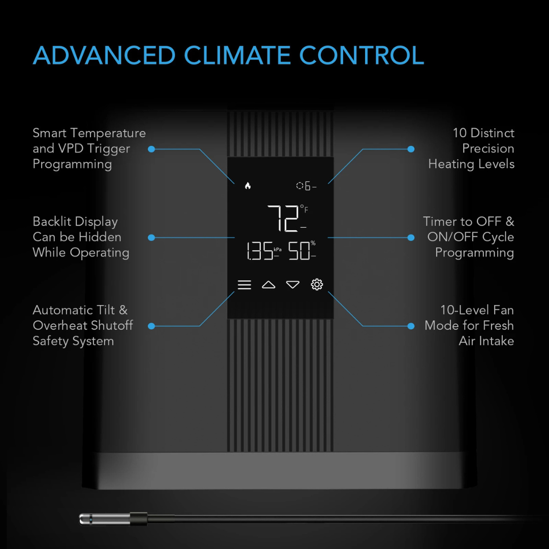 AC Infinity THERMOFORGE T3, Plant Heater 530W, VPD Temp Controls with Extendable Tubing