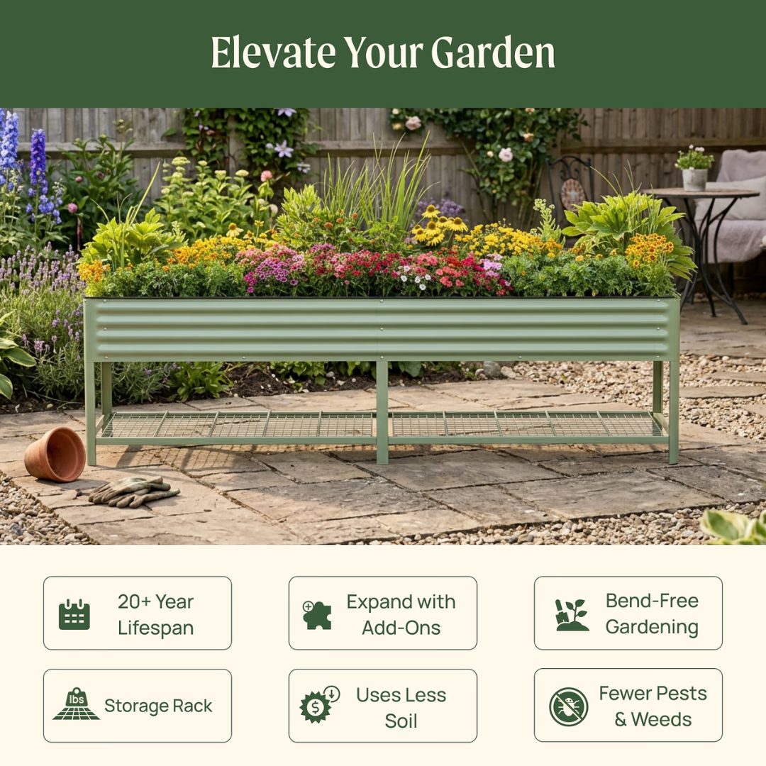 Vego Elevated Garden Bed - Jumbo Series 2.5' x 10' Wheels Included