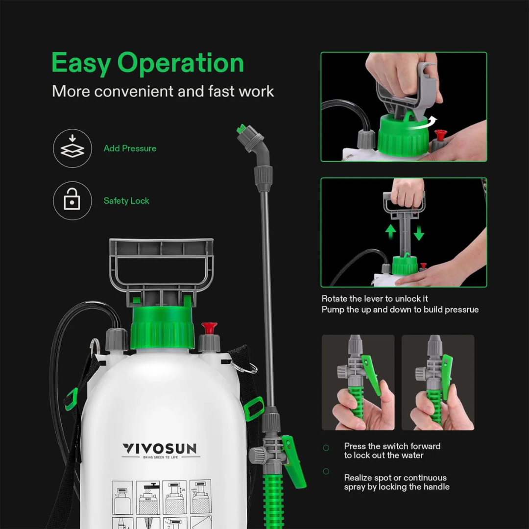 Vivosun 1 Gallon Pressure Sprayer 3 Water Nozzles with Adjustable Shoulder Strap