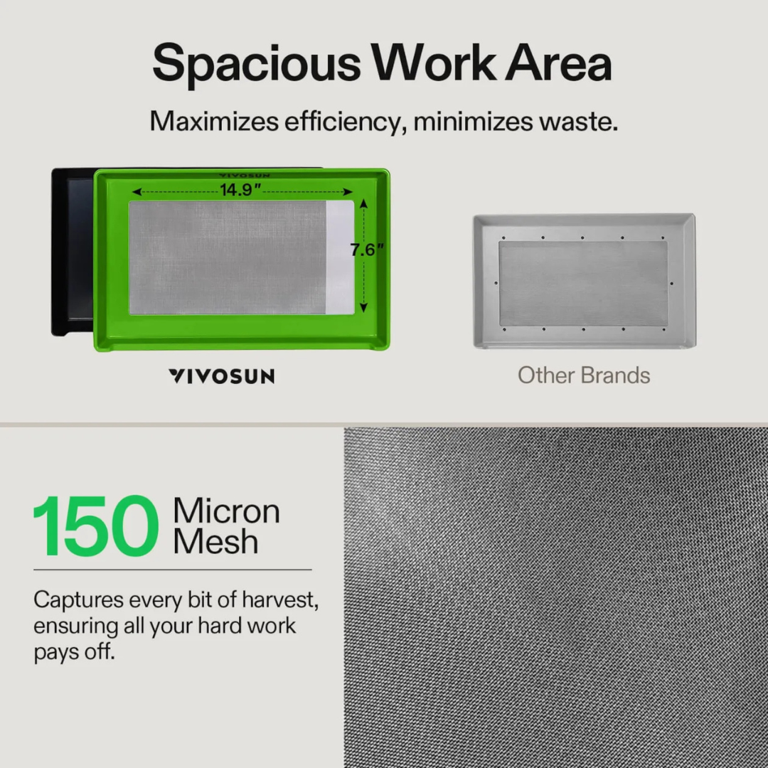 Vivosun 2-in-1 Trimming Tray 20" x 13", with 150 Micron Mesh Sifter, Bottom Harvest Bin, Brush and Magnifying Card, Green