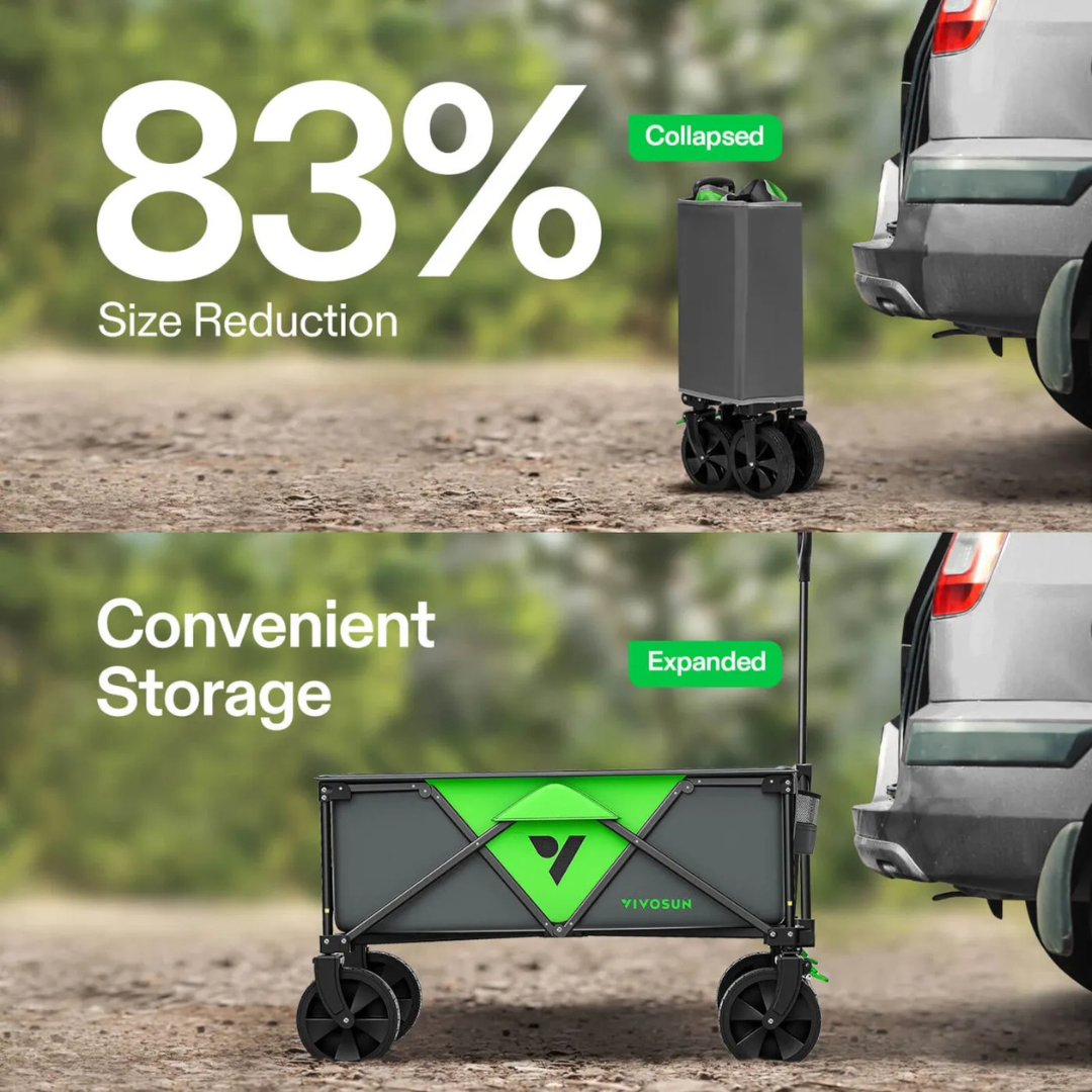 Vivosun Collapsible Folding Wagon, Outdoor Utility with Silent Universal Wheels, 110L, Grey & Green