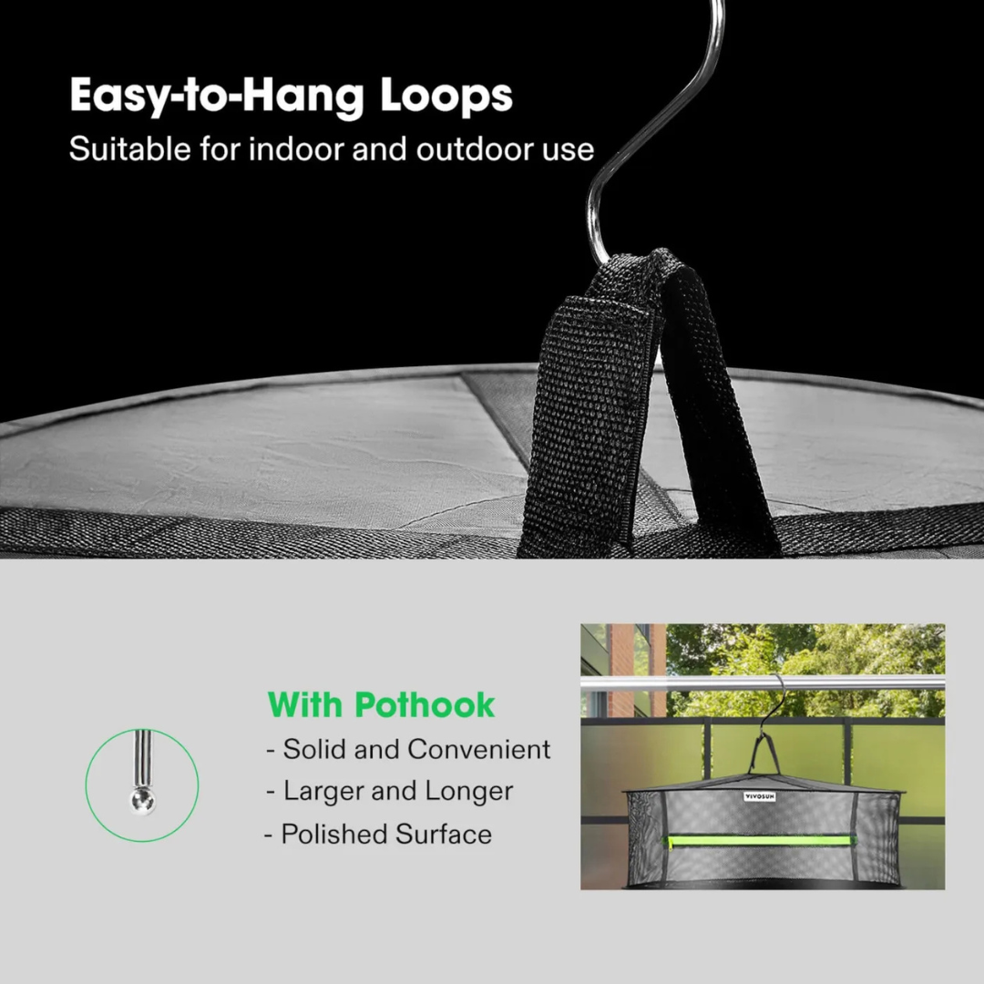 Vivosun 6-Layer Mesh Drying Rack Hanging Design with Green Zippers