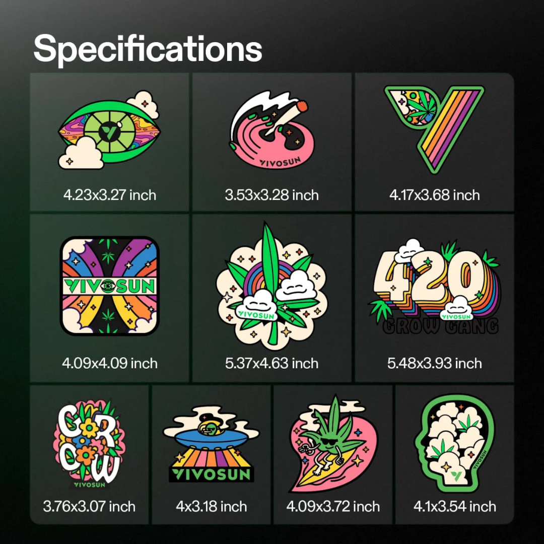 Vivosun Brand Stickers Featuring Unique Designs, 10 pcs