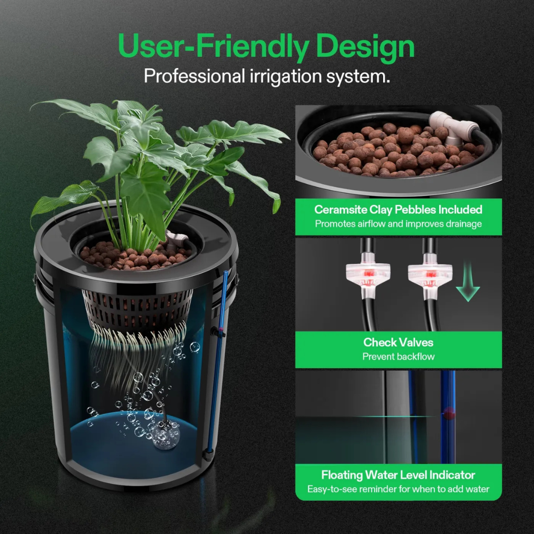 Vivosun 5 Gallon DWC Hydroponic System Kit (2 Bucket, Black)