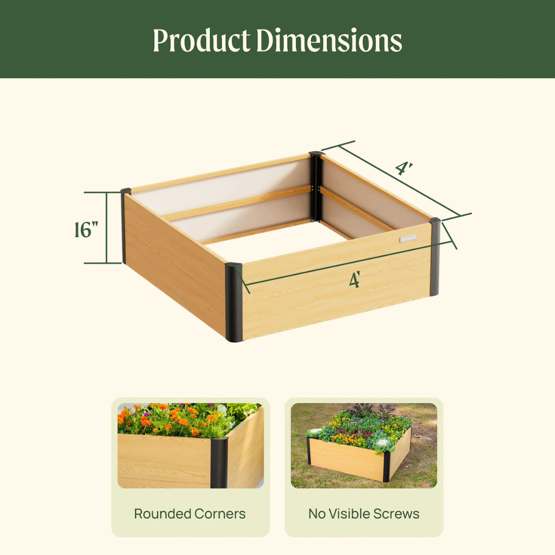 Vego 16" Tall Woodgrain 4' x 4' Metal Raised Garden Bed