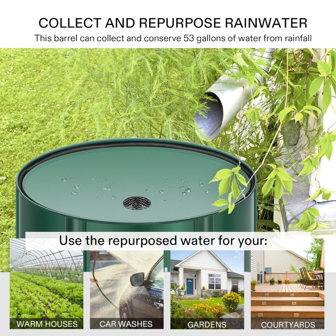 Vivosun Collapsible Rain Barrel, 53 Gallon, Green