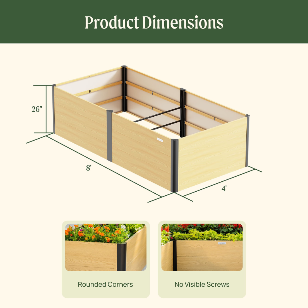 Vego 26" Tall Woodgrain 4' x 8' Metal Raised Garden Bed