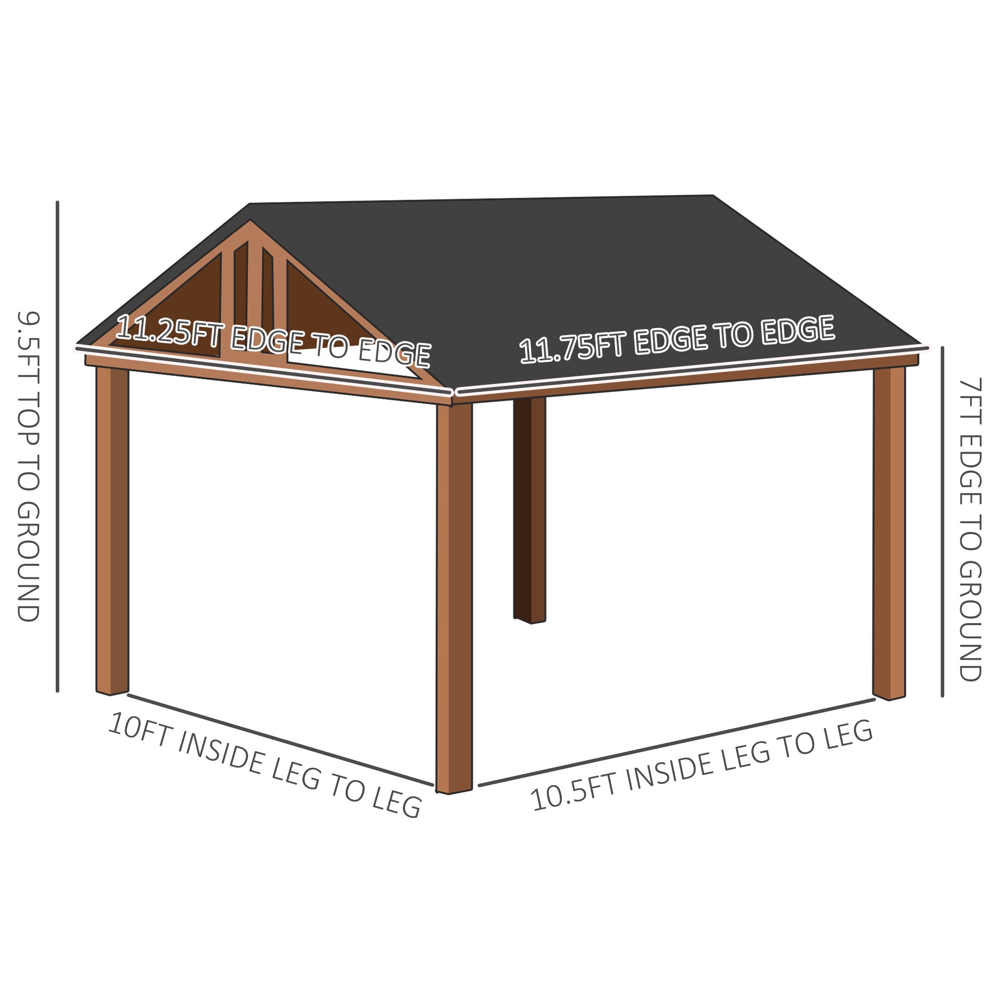 11' x 12' Hardtop Gazebo with Wooden Frame and Waterproof Asphalt Roof, Permanent Pavilion Gazebo - View 3