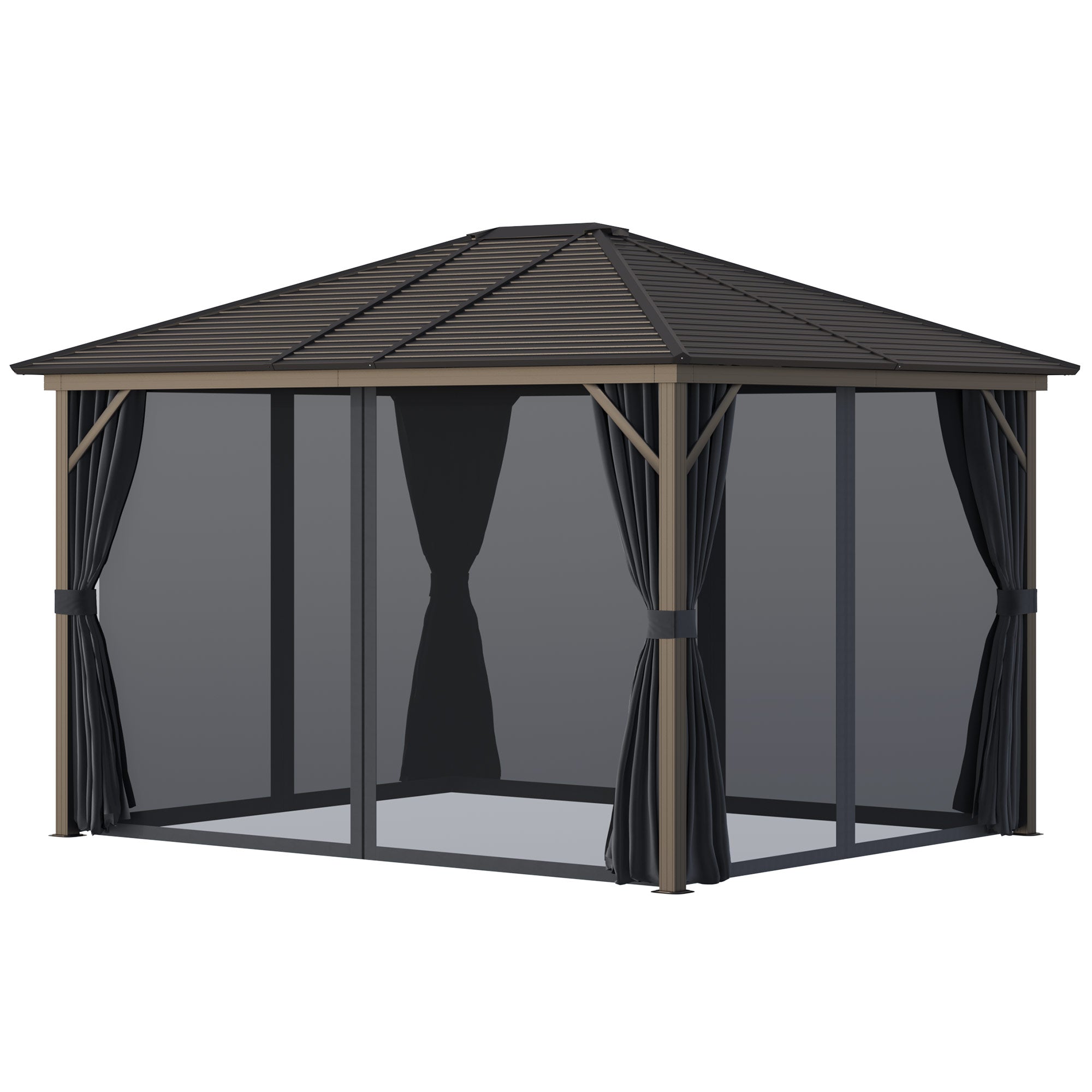 10' x 12' Hardtop Gazebo with Curtains and Netting, Gazebo Canopy with Aluminum Frame and Hooks,