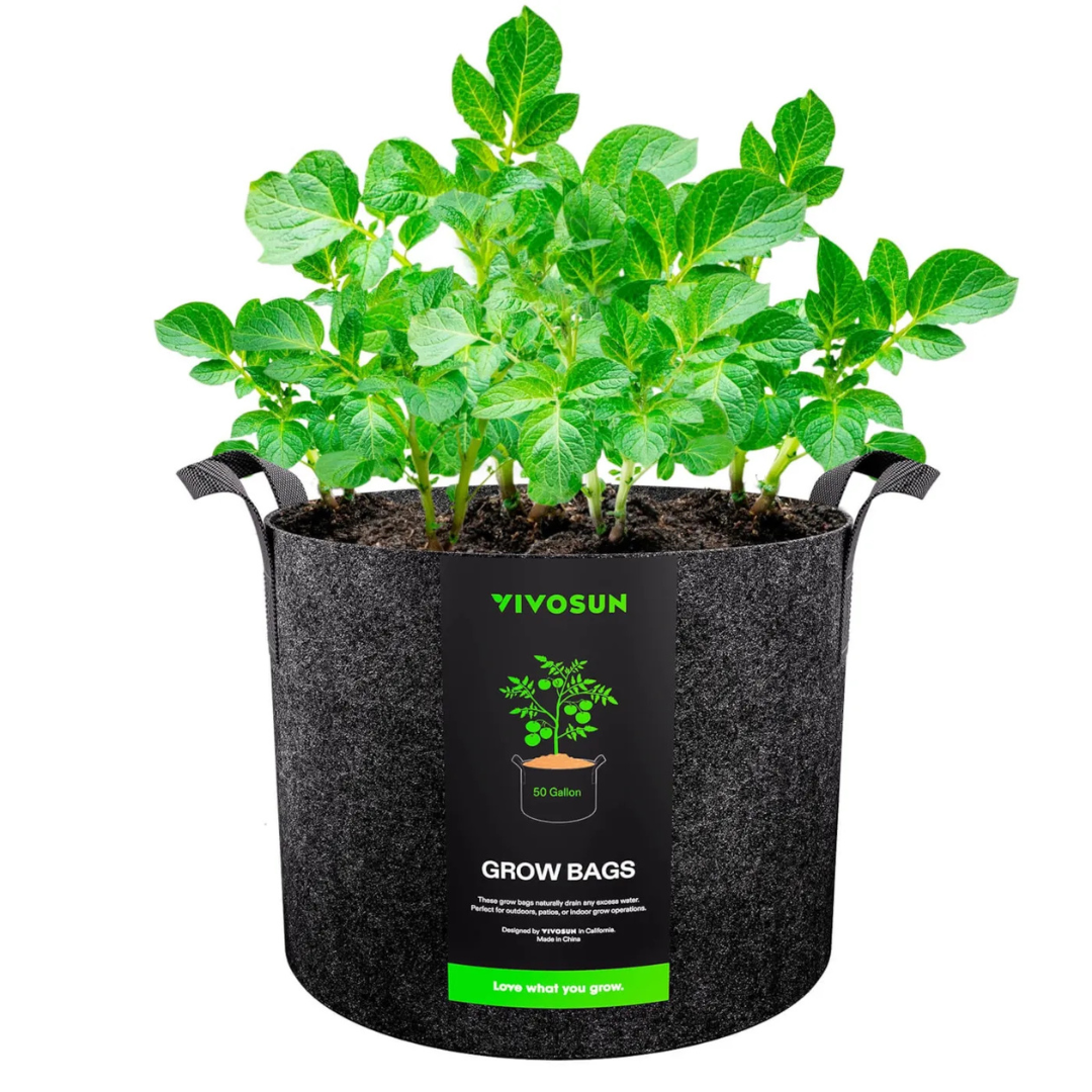 Vivosun 50 Gallon Grow Bags 1-Pack Black Thickened Nonwoven Fabric Pots with Handles