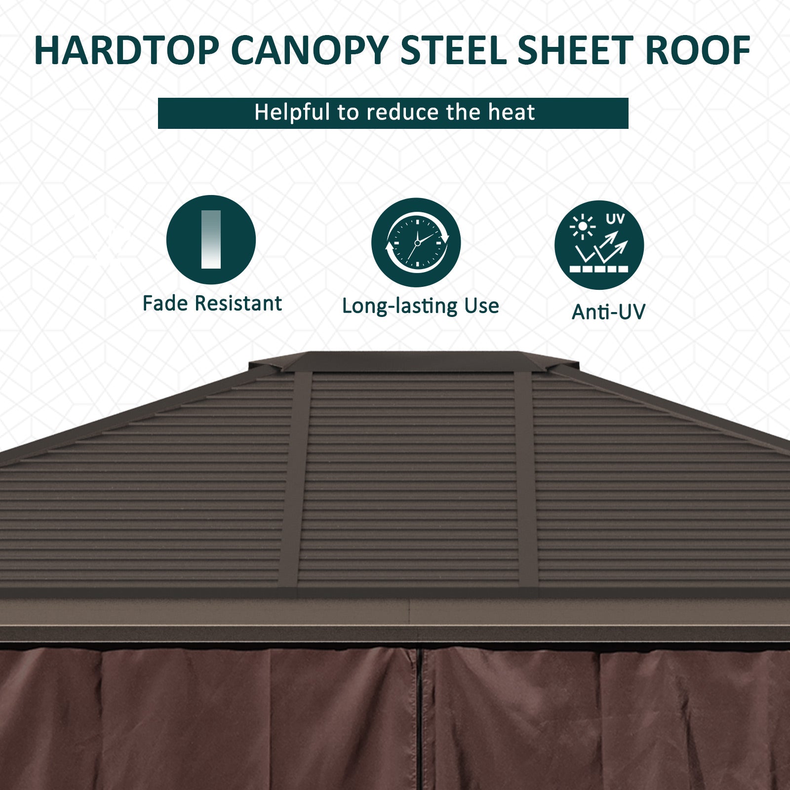 10' x 12' Hardtop Gazebo with Curtains and Netting, Permanent Pavilion Metal Single Roof Gazebo - View 4