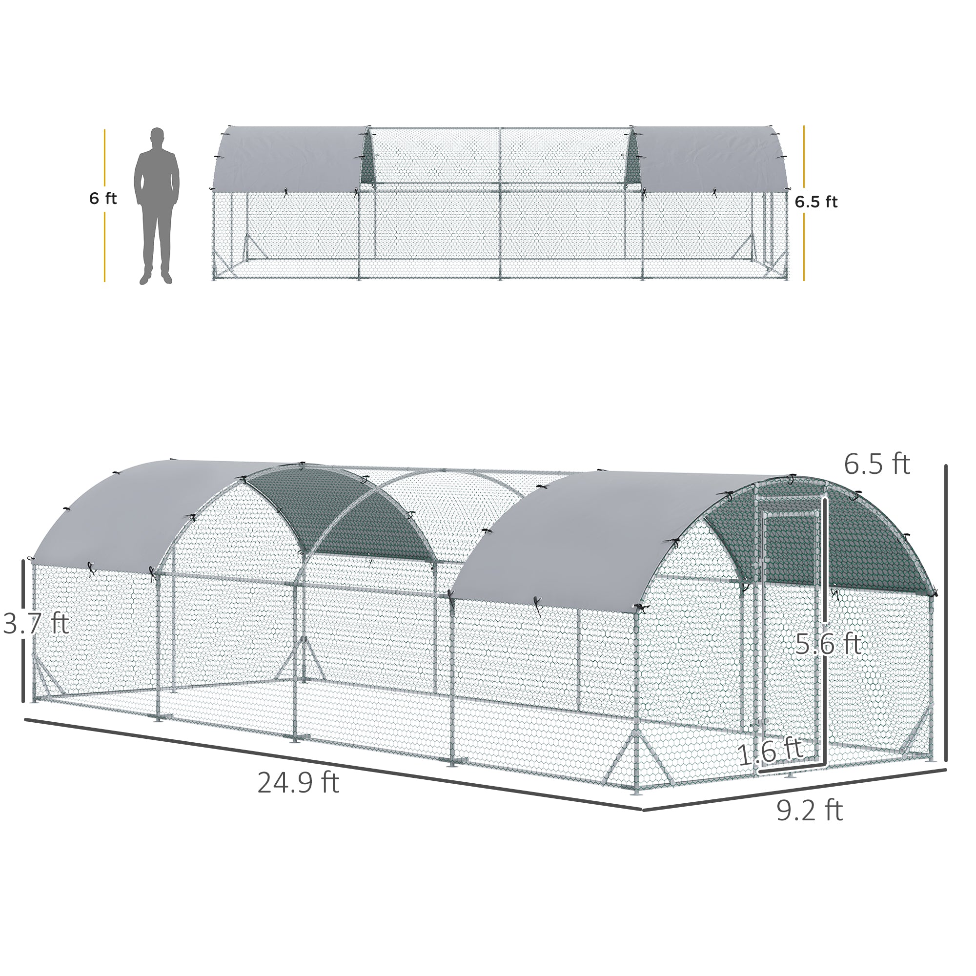 Large Metal Chicken Coop with Waterproof and Anti-UV Cover for Yard, Outdoor, Duck, Rabbit, 9.2' x - View 2