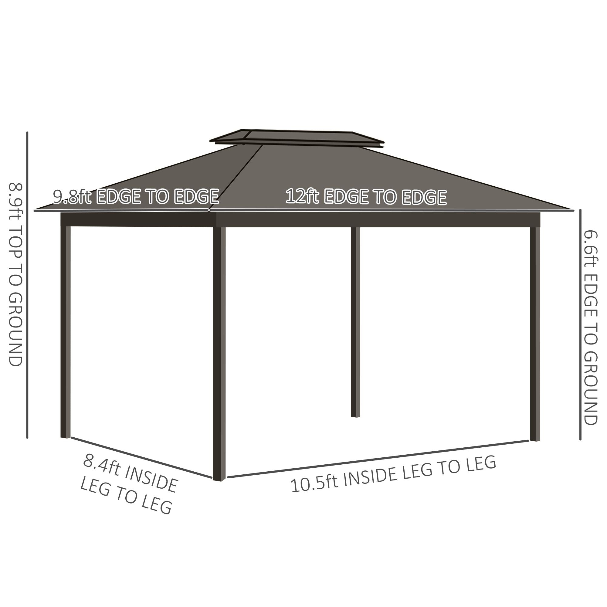 10' x 12' Hardtop Gazebo with Curtains and Netting, Permanent Pavilion Metal Double Roof Gazebo - View 3