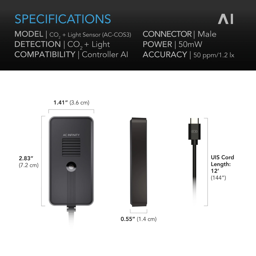 AC Infinity AI CO2 + Light Sensor, for CO2 Data Tracking, Optimized FAE, Day & Night Scheduling
