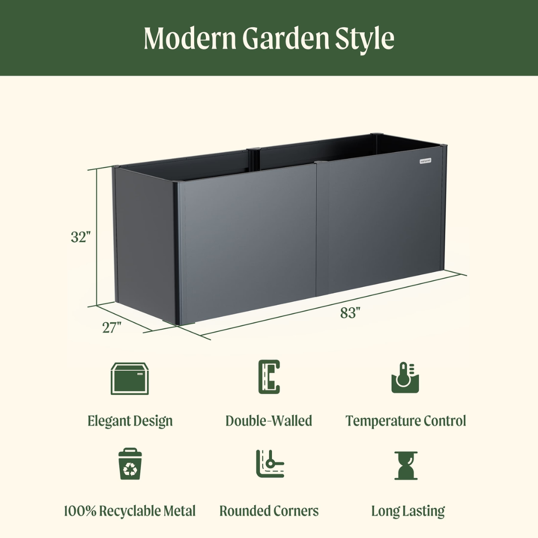 Vego 32" Extra Tall Modern Pro 27" x 83" Metal Raised Garden Bed