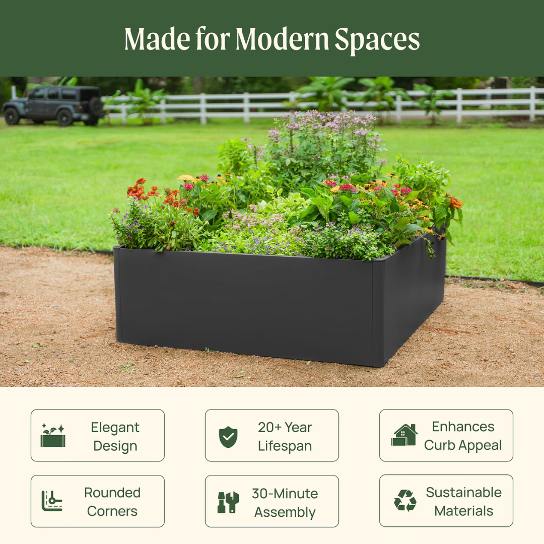Vego 17" Tall Modern 4' x 4' Metal Raised Garden Bed