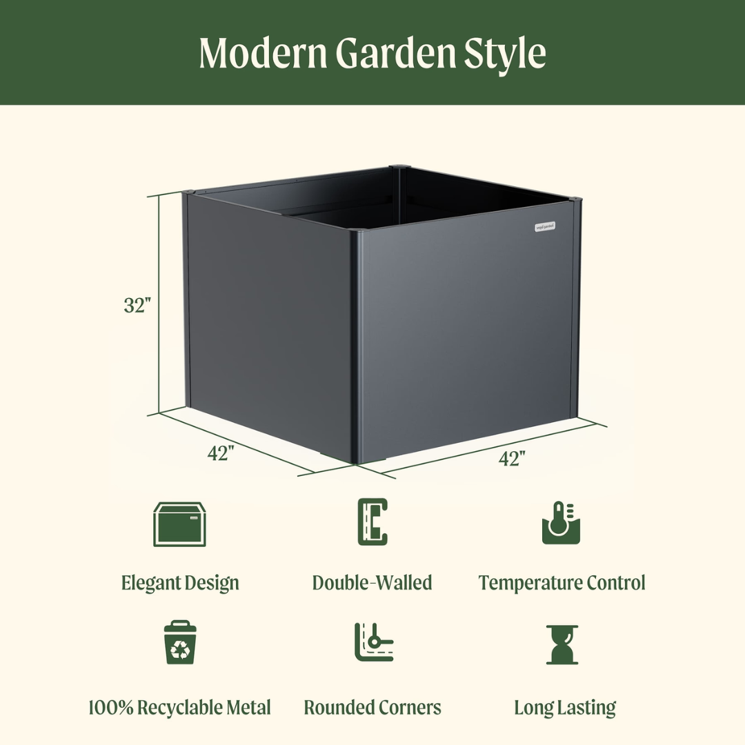 Vego 32" Extra Tall Modern Pro 42" x 42" Metal Raised Garden Bed