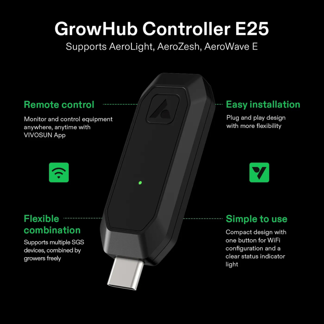 Vivosun GrowHub E25 Controller, Supports Smart Grow System Devices, Easy to Install & Use, WiFi App Controllable, Expansion Port for E42/E42A