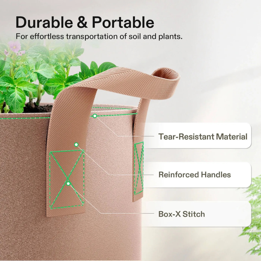 Vivosun Gallon Grow Bags 5-Pack Brown Thickened Nonwoven Fabric Pots with Handles