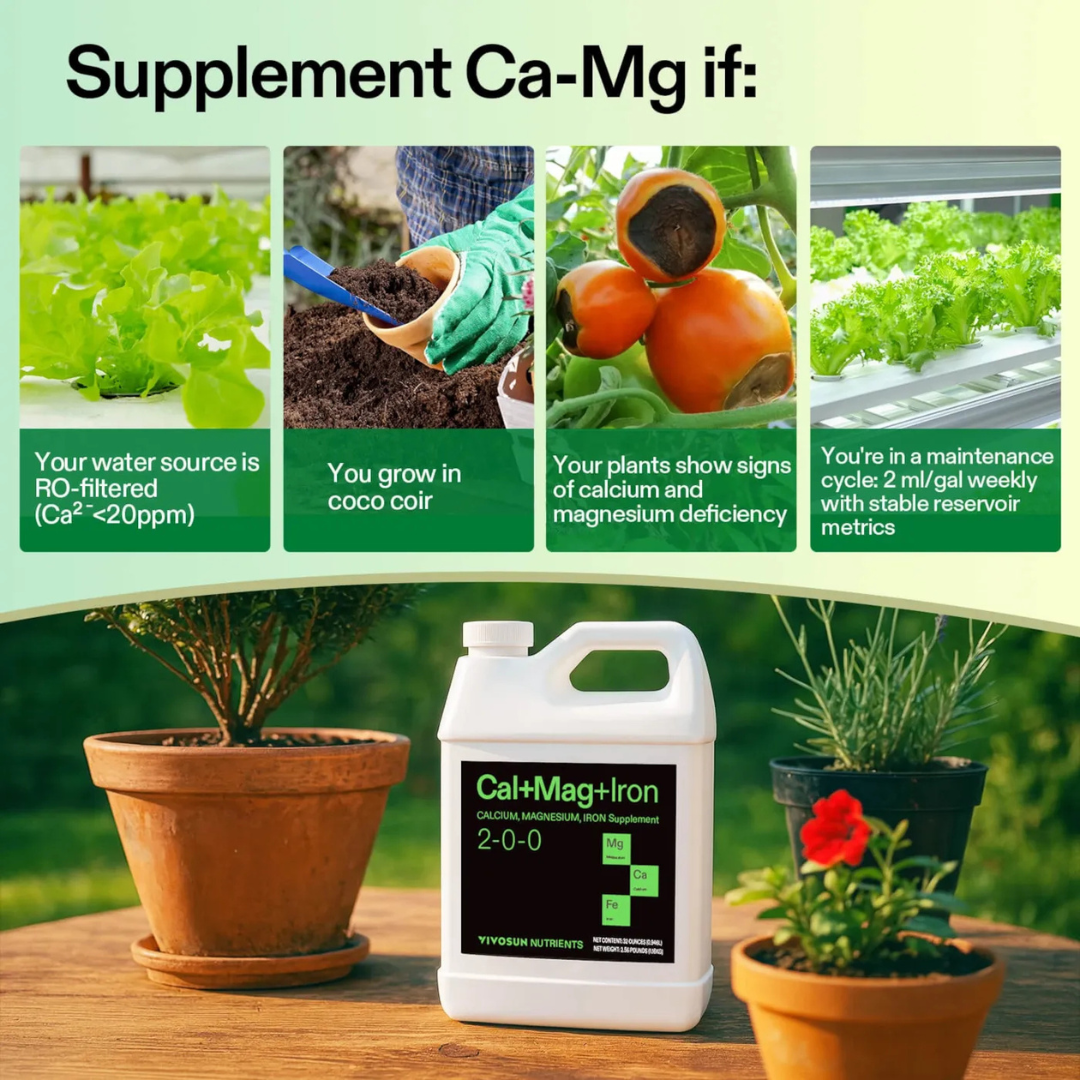 Vivosun Cal+Mag+Iron (2-0-0), Calcium, Magnesium & Iron Supplement, Liquid Nutrient Fertilizer for All Plants, 1 Quart