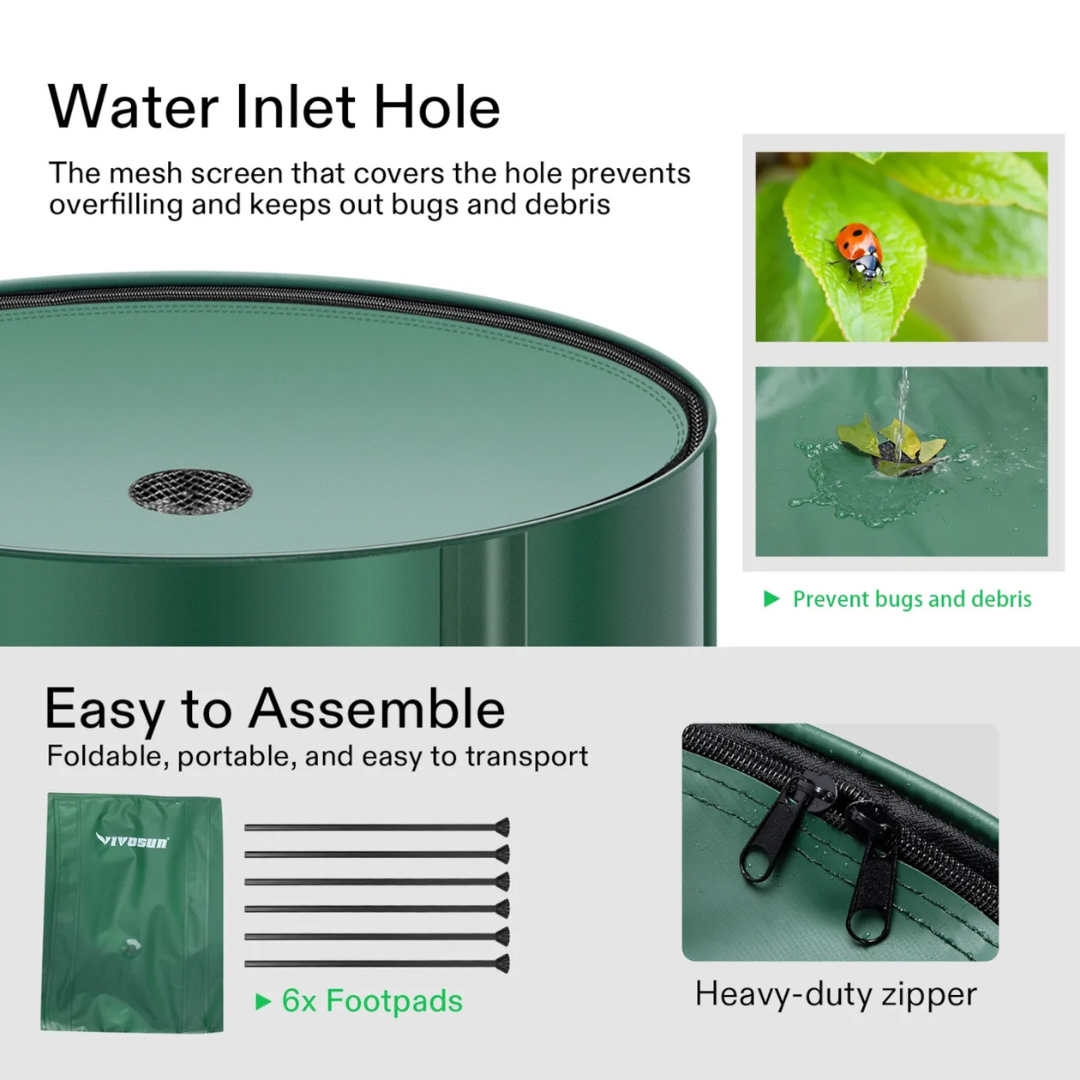 Vivosun Collapsible Rain Barrel, 53 Gallon, Green