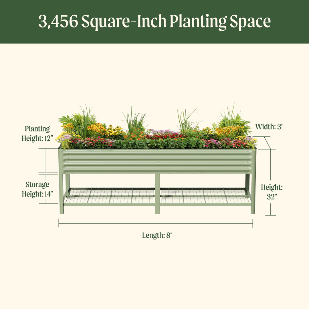 Vego Elevated Garden Bed - Jumbo Series 3' x 8' Wheels Included