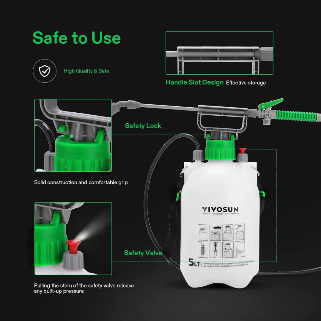 Vivosun 1.3 Gallon Pressure Sprayer 3 Water Nozzles with Adjustable Shoulder Strap