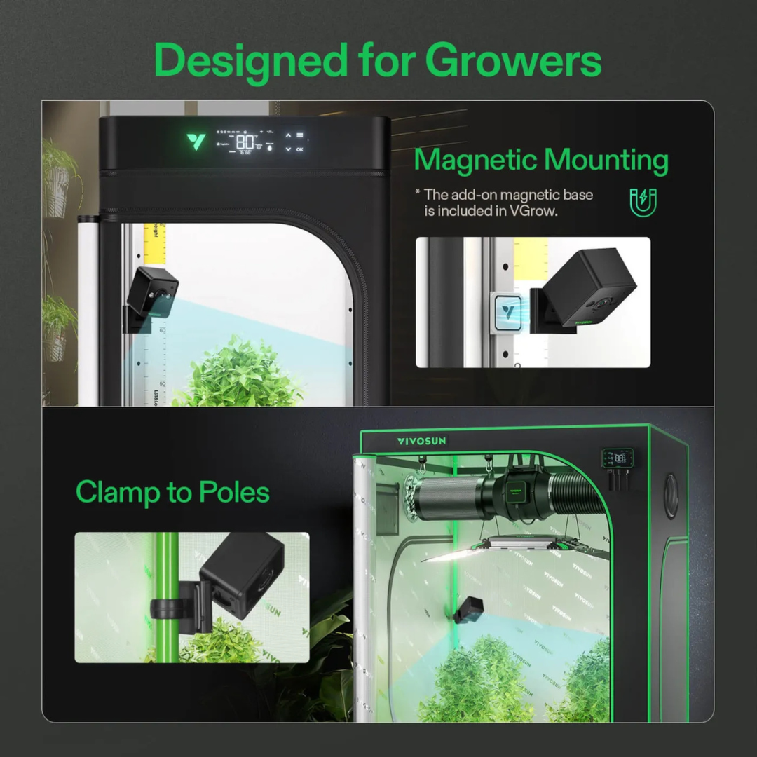 Vivosun GrowCam C4, 2K QHD WiFi Smart Camera for Grow Tent & VGrow Smart Grow Box, Timelapse, Night Vision, SD Card Storage, 2-Way Audio, App Control