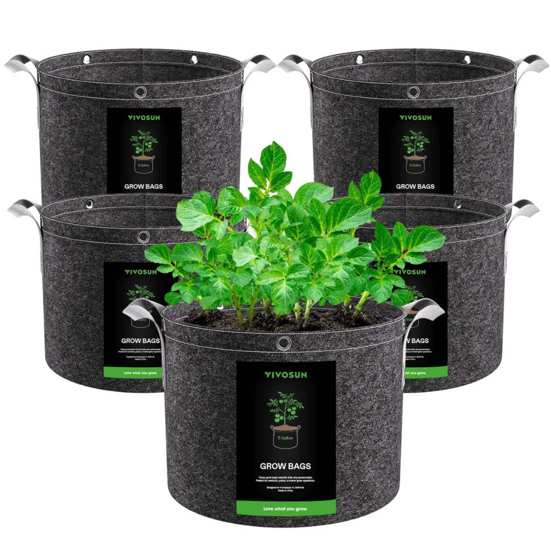 Vivosun Gallon Grow Bags 5-Pack Black Thickened Nonwoven Fabric Pots with Handles, Multi-Purpose Rings $18.99