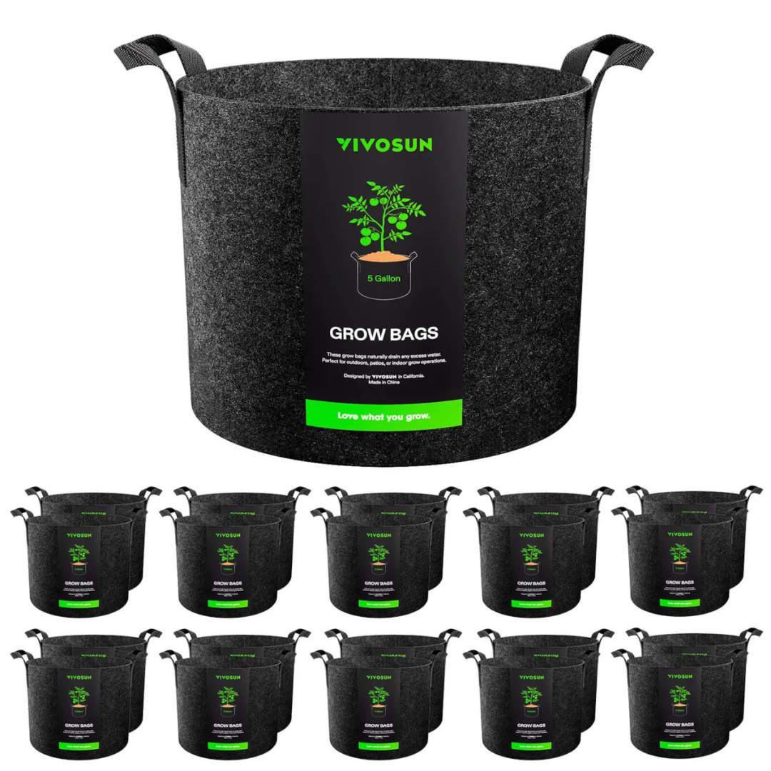 Vivosun 20-Pack 5 Gallon Grow Bags, Heavy Duty Thickened Nonwoven Fabric Pots with Handles for Flowers Fruits and Vegetables Black