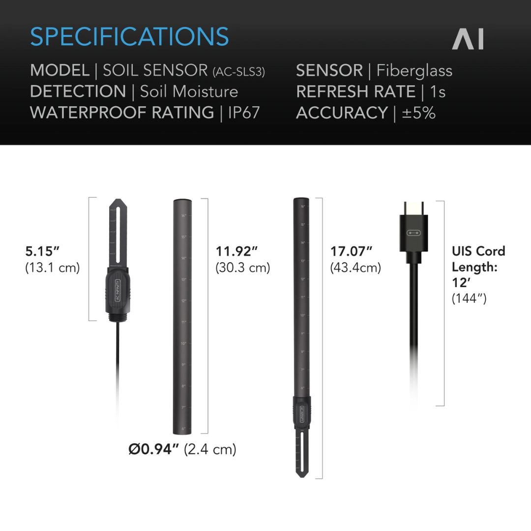 AC Infinity AI Soil Sensor, for Moisture and Saturation Level Monitoring, IP67